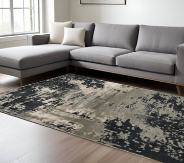 10' X 13' Black and Silver Abstract Area Rug
