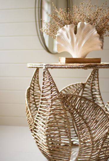 Seagrass Side Table with Fern Detail