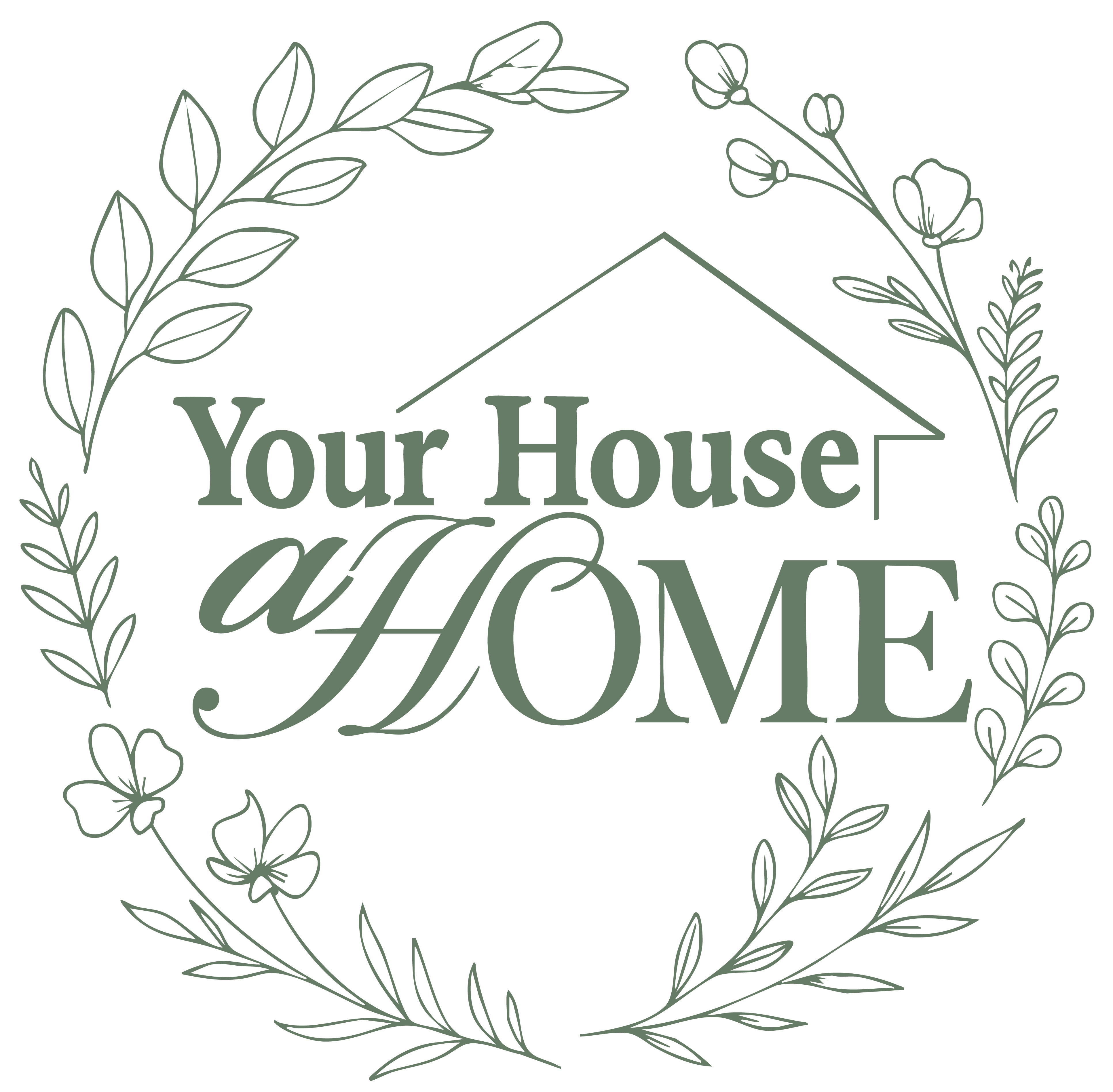 Decorative logo with 'Your House a Home' text surrounded by floral and leaf elements on a white background.
